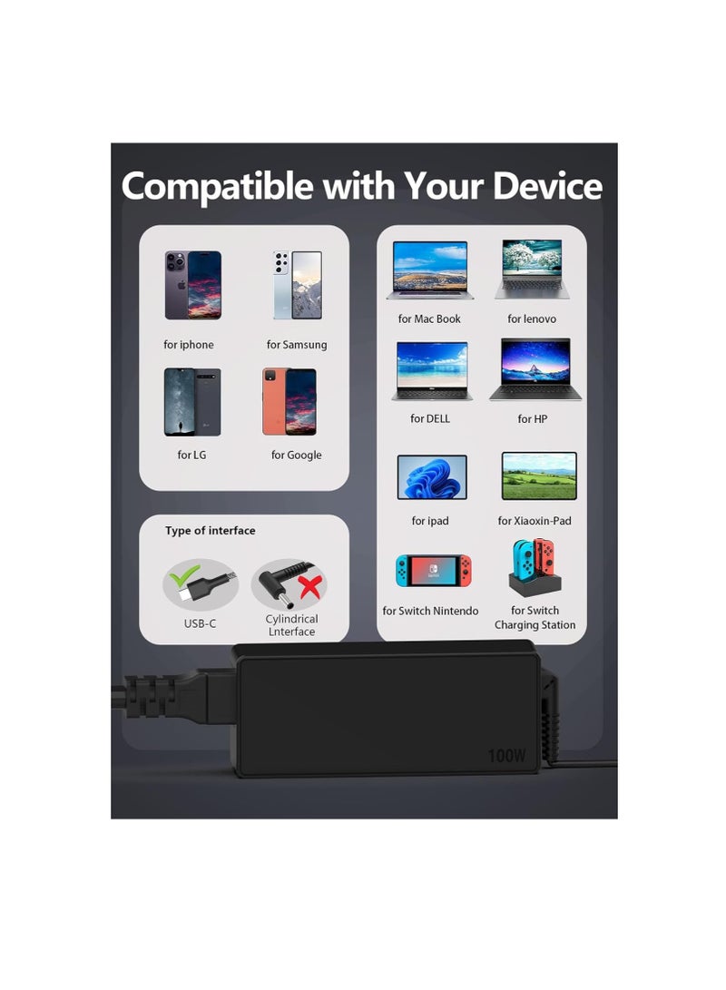 Terabyte Universal Laptop Charger PD 100W 90W USB C Power Adapter, Type C Power Supply Cord for MacBook Lenovo Dell HP Gateway Asus Acer Samsung LG Sony Monitor TV and More Type C Devices C0077 - Image 3