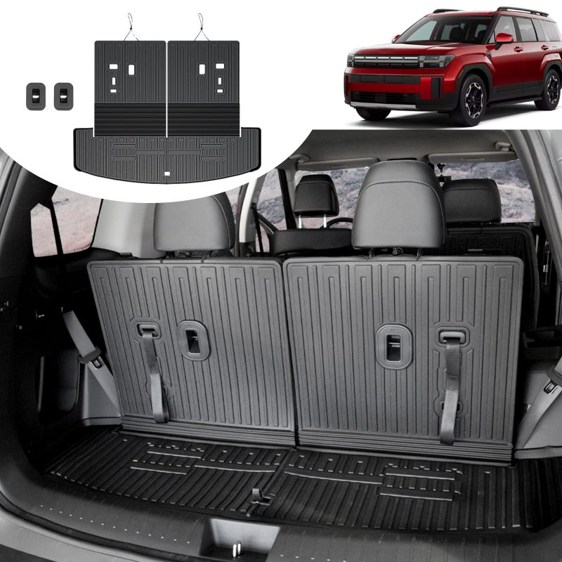 HOUCLEMIC Cargo Mat for Hyundai Santa FE 2024 2025 2026 All Weather TPE Cargo Mat with Backrest Mat Rear Cargo Liner Protection for Hyundai Santa Fe Calligraphy Accessories Fit Hybrid and Fuel