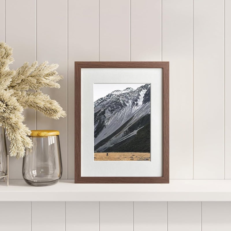 wallwisy 9x12 Wood Frame, Solid Oak 9x12 Picture Frame with Mat to 6x8, Natural Oak 12x9 Frames, (Walnut Set of 1) - Image 2