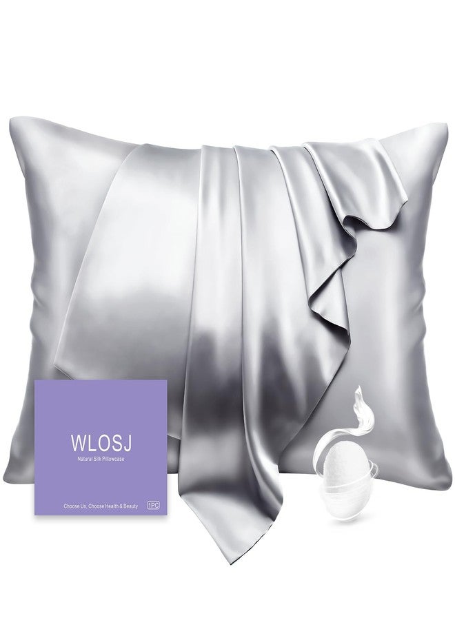 WLOSJ 100% Silk Pillow Cases Queen Size Mulberry Silk Pillowcase for Hair and Skin 22 Momme Highest Grade 6A Silk Cooling Soft Smooth with Zipper 20 x 30 Inches 1PC, Grey - Image 1