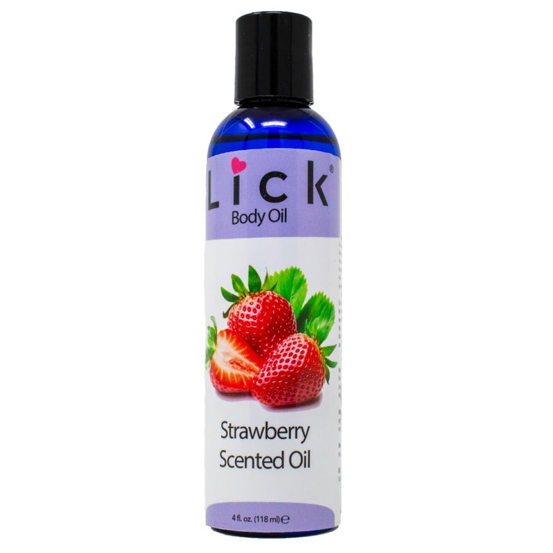 LICK زيت الجسم المعطر بالفراولة من ليك - زيت مرطب فاخر لبشرة متألقة، غني بزيوت الخروع واللوز والجرجير، وفيتامين E. مثالي للتدليك والعناية اليومية 4 أونصة سائلة. - Image 1