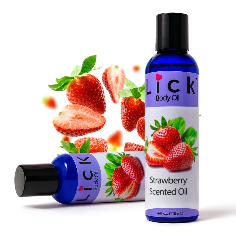 LICK زيت الجسم المعطر بالفراولة من ليك - زيت مرطب فاخر لبشرة متألقة، غني بزيوت الخروع واللوز والجرجير، وفيتامين E. مثالي للتدليك والعناية اليومية 4 أونصة سائلة. - Image 3