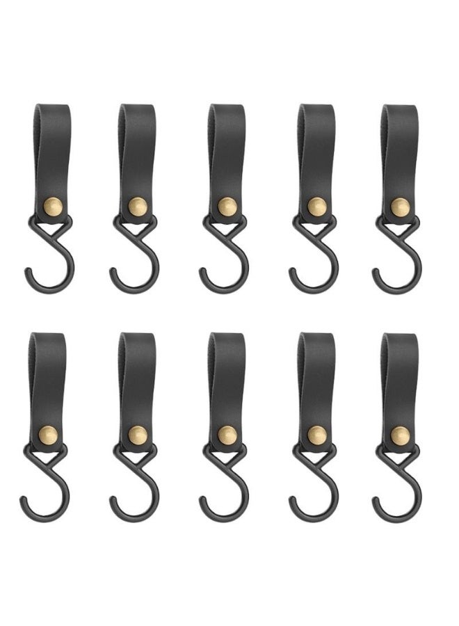 Black (10 pieces per pack),Portable Outdoor S Shaped Leather Hook Camping Keychain PU Buckle Triangle Storage Rack Hook Multi Purpose Style - Image 1