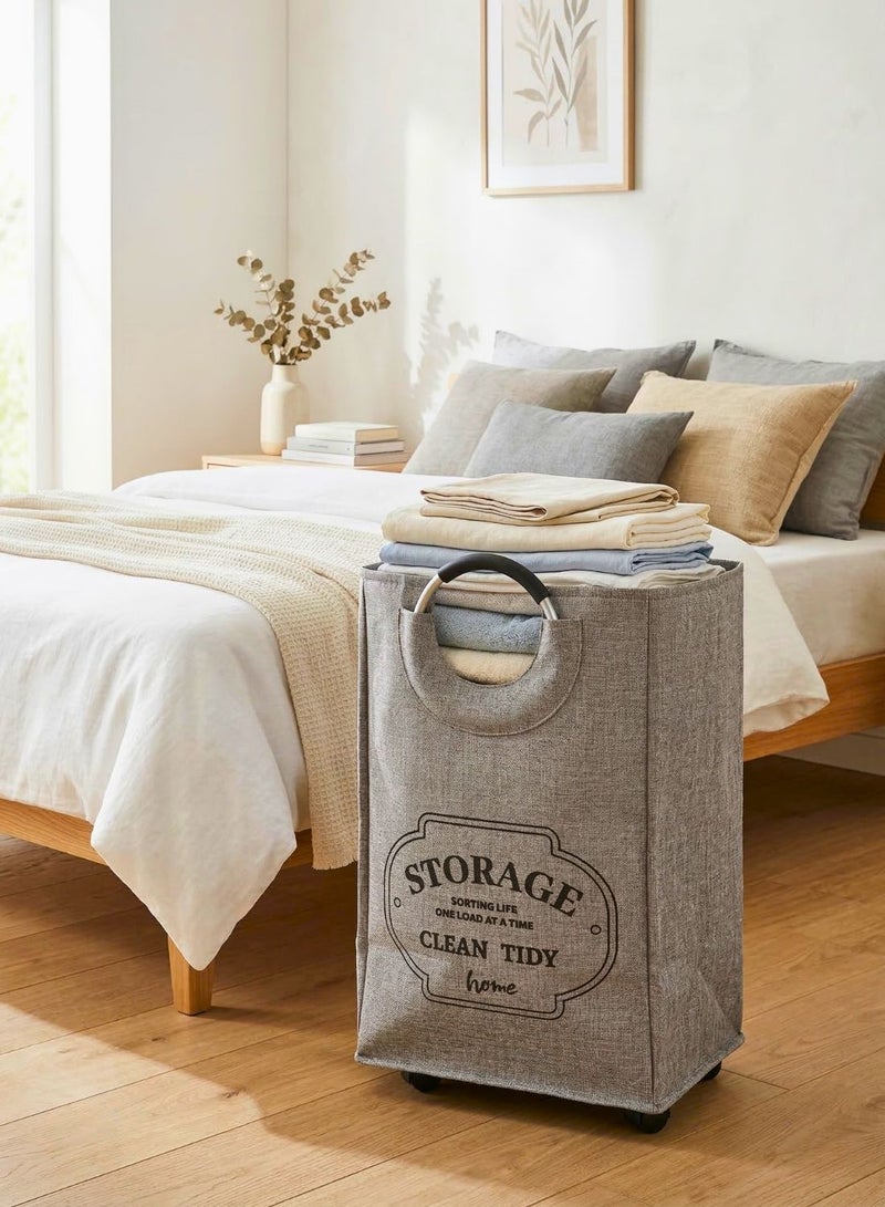 1Chase Rolling Laundry Basket 70L – Foldable Fabric Clothes Hamper with Wheels & Aluminium Handles (Grey) - Image 2