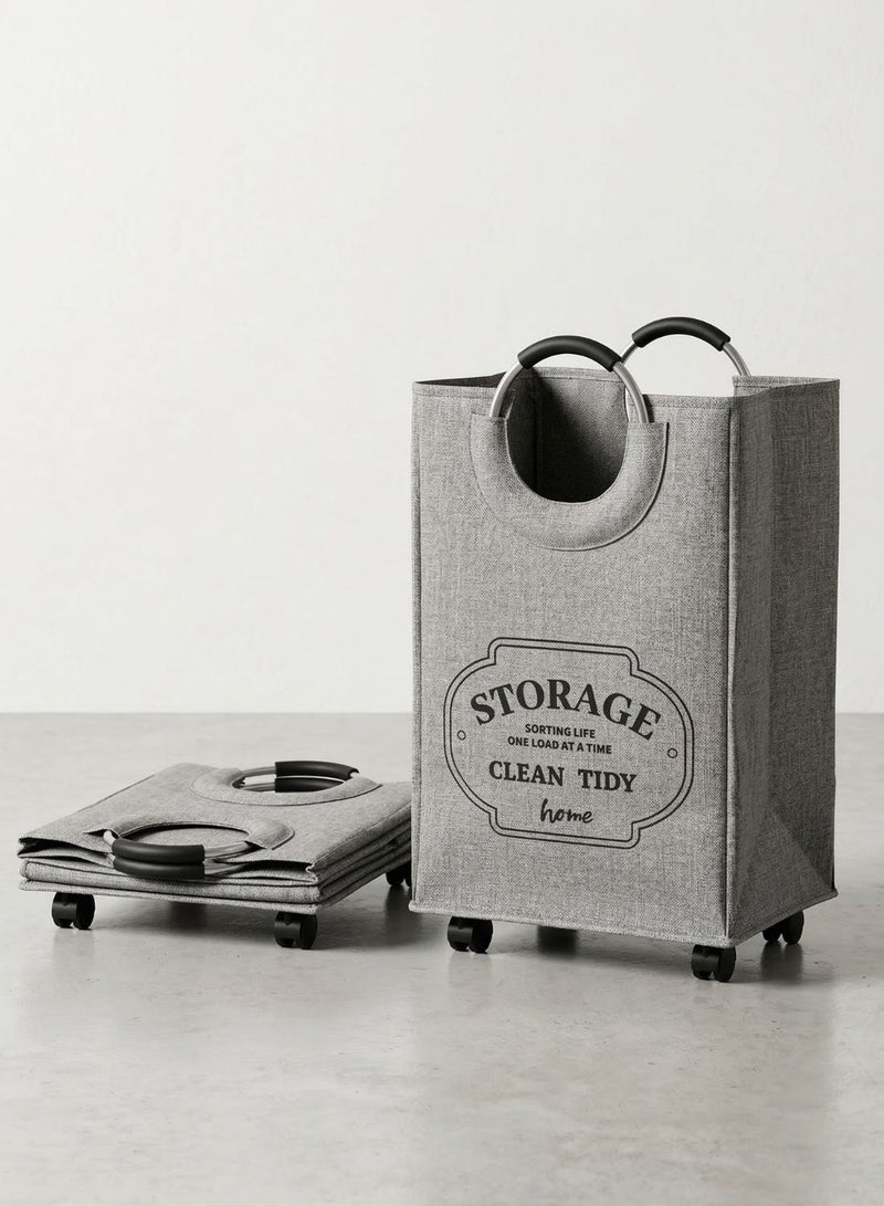 1Chase Rolling Laundry Basket 70L – Foldable Fabric Clothes Hamper with Wheels & Aluminium Handles (Grey) - Image 4