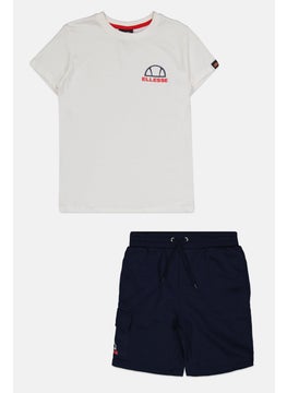 Kids Boy 2 Pcs Brand Logo Tee And Short Set, White