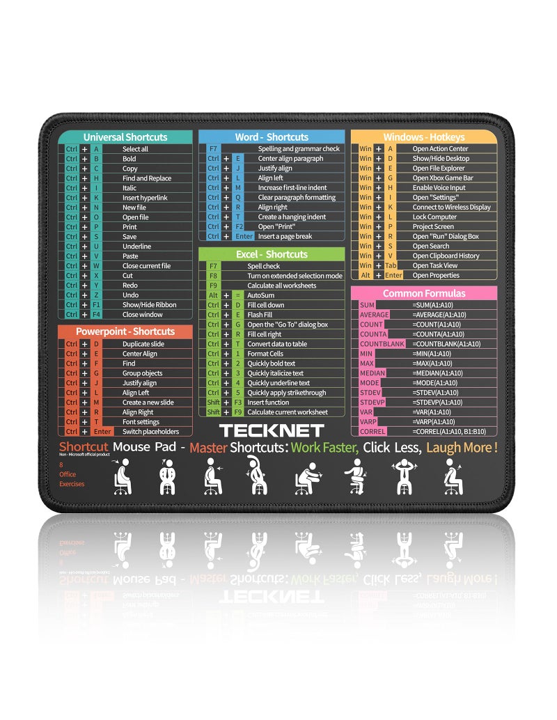 TECKNET Mouse Pad for Excel Word PowerPoint Windows Shortcuts - Image 1