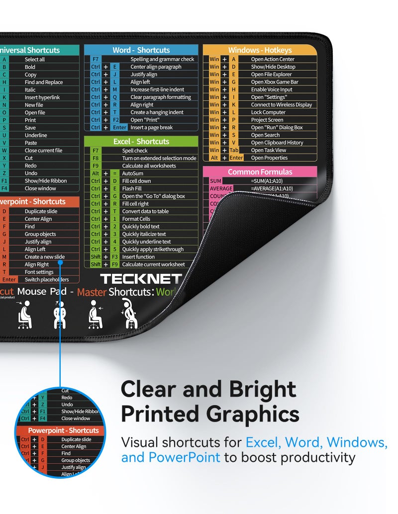 TECKNET Mouse Pad for Excel Word PowerPoint Windows Shortcuts - Image 4