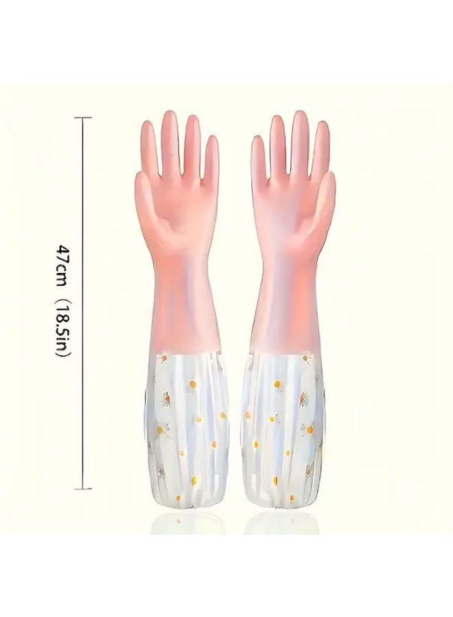قفازات تنظيف PVC مقاومة للماء غير قابلة للانزلاق 2 قطعة لون عشوائي للمطبخ والحمام والغسيل - Image 3