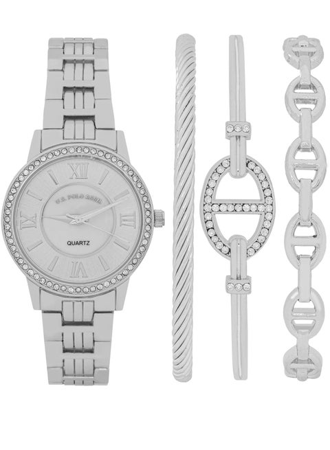 Women's Quartz Watch, Analog Display and Silver Plated Set watch
