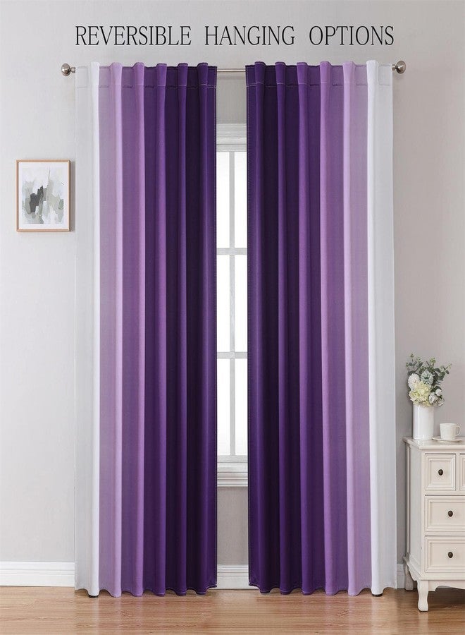 MIUCO Blackout Curtains & Drapes for Bedroom Living Room 84 Inches Long Purple and White Room Darkening Ombre Curtains Rod Pocket & Back Tab Curtains Thermal Insulated Light Blocking 2 Panels Set - Image 2