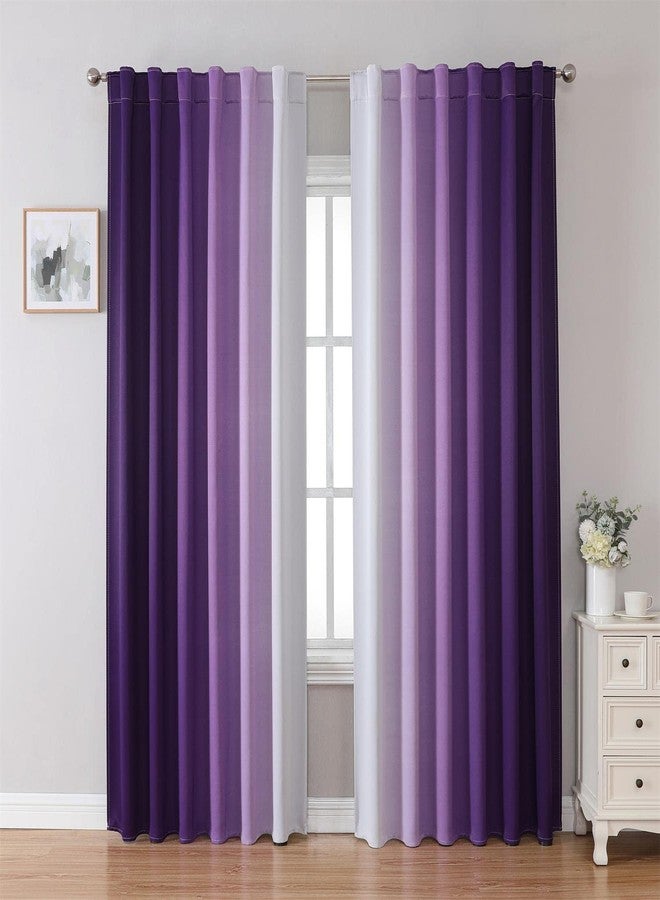 MIUCO Blackout Curtains & Drapes for Bedroom Living Room 84 Inches Long Purple and White Room Darkening Ombre Curtains Rod Pocket & Back Tab Curtains Thermal Insulated Light Blocking 2 Panels Set - Image 1