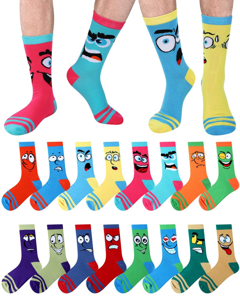 Croloose 8 Pairs Funny Emotion Crew Socks for Men Mismatch Crew Dress Socks Novelty Different Fun Designs Colors Socks Holidays Gifts for Men Dad Grandpa - Image 1