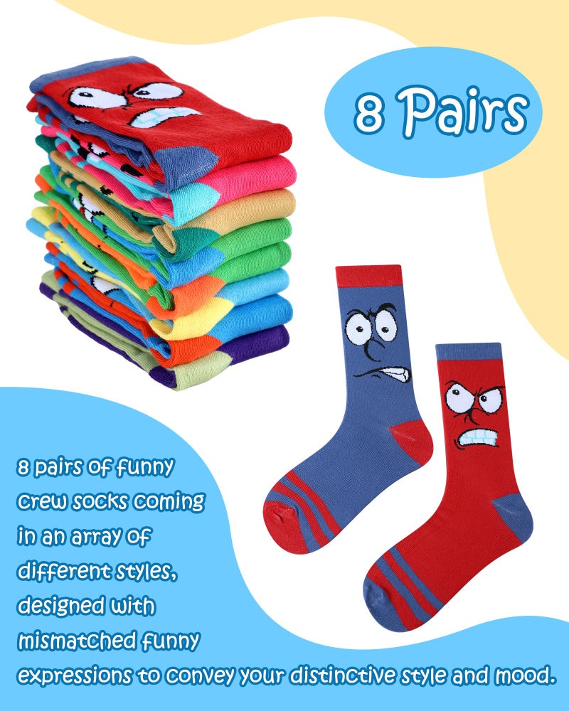 Croloose 8 Pairs Funny Emotion Crew Socks for Men Mismatch Crew Dress Socks Novelty Different Fun Designs Colors Socks Holidays Gifts for Men Dad Grandpa - Image 4