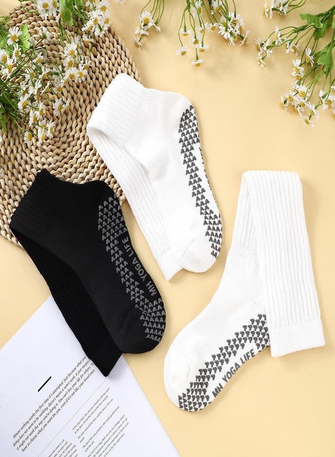 هانديبو جوارب هانديبو 3 أزواج من جوارب اليوغا والبيلاتس مع مقابض للنساء، جوارب رياضية مبطنة، جوارب بيلاتس مانعة للانزلاق (أسود، أبيض) - Image 5