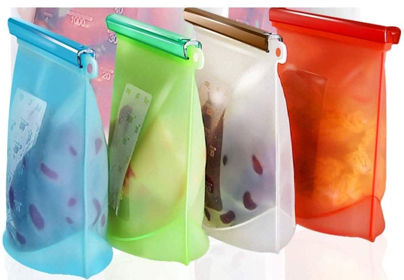 ARANKA Silicone Food Storage Bag Containers Airtight Seal Leakproof Freezer Bags for Snack Sous Vide Liquids Fresh Lunch Preservation Microwave Dishwasher Safe Pack of 4 - Image 2