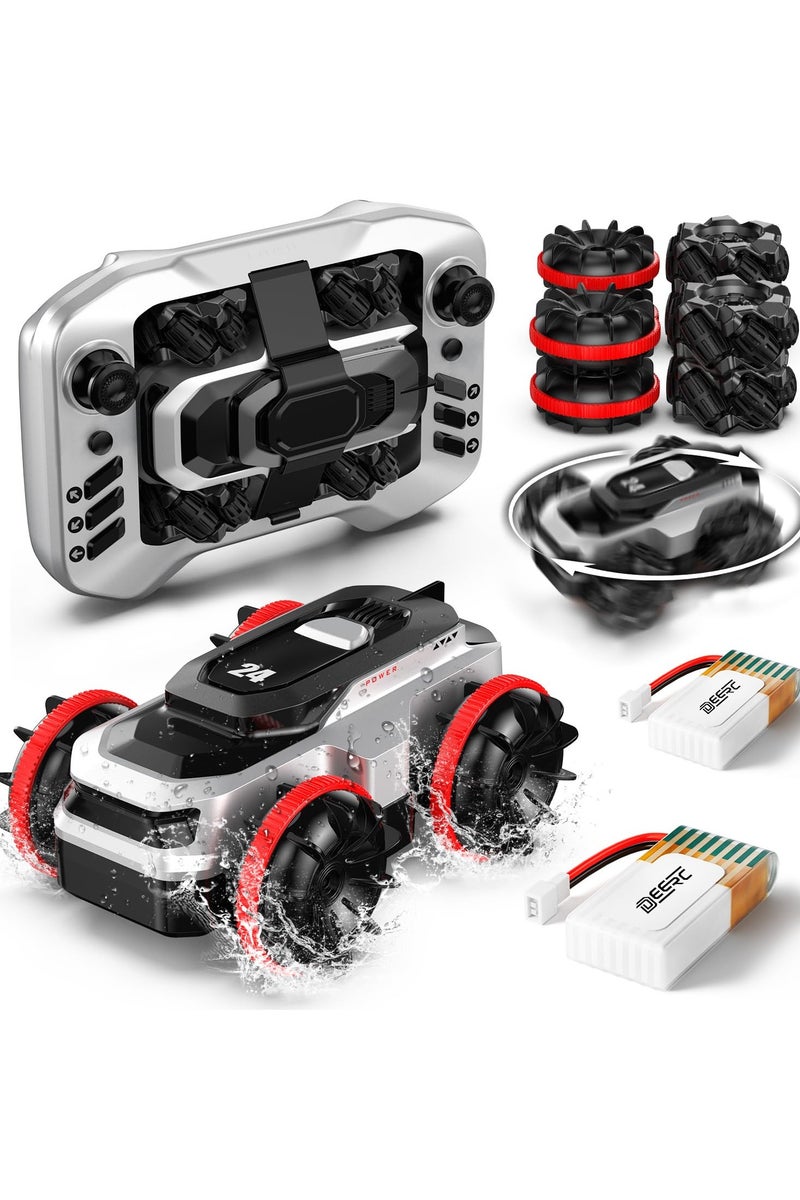 Amphibious Remote Control Car for Kids – Waterproof Mini 4WD RC Stunt Truck with 360° Spins, Dual Batteries, Drives on Land & Water, Summer Gift Toy - Image 1