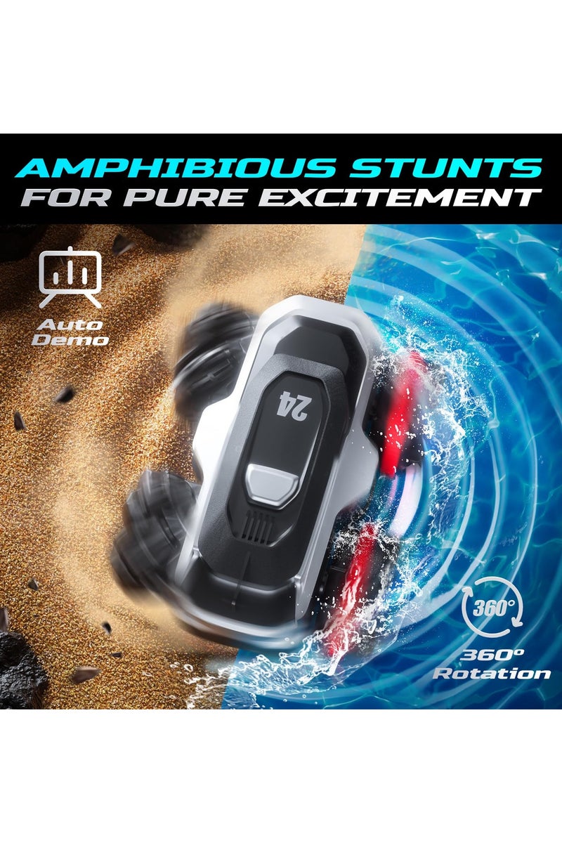 Amphibious Remote Control Car for Kids – Waterproof Mini 4WD RC Stunt Truck with 360° Spins, Dual Batteries, Drives on Land & Water, Summer Gift Toy - Image 2
