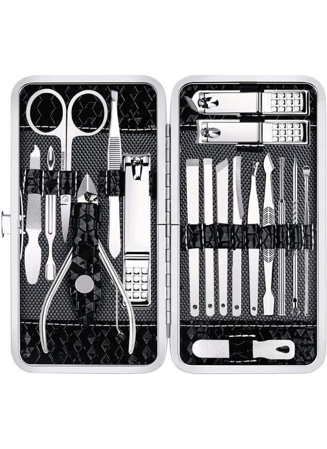 daroge 18 Pieces Stainless Steel Nail Clippers Manicure And Pedicure Set Black  - Image 1