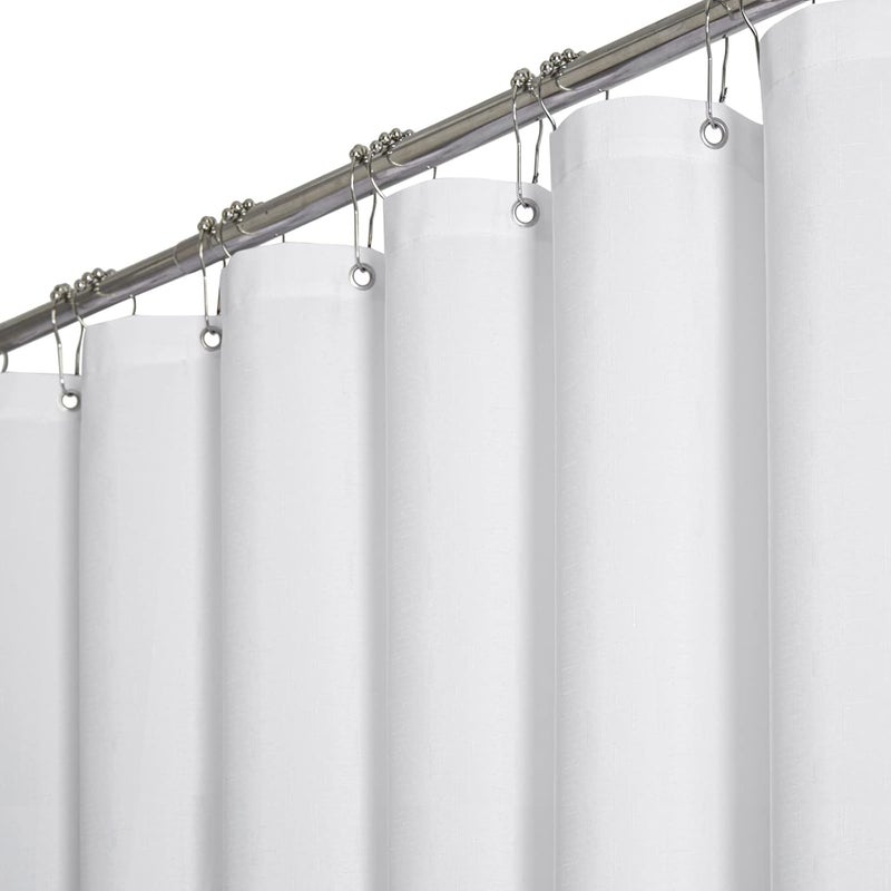 BTTN Extra Long Shower Curtain 72x96 inches, Tall Linen Textured Heavy Duty Fabric Shower Curtain Set with 12 Plastic Hooks, Large Classic Hotel Polyester Cloth Shower Curtains for Bathroom, White - Image 1
