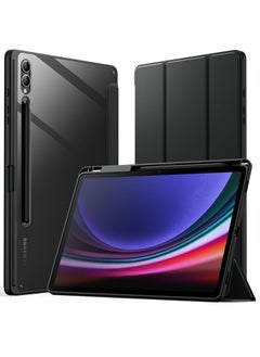 Jetech Case For Samsung Galaxy Tab S9 Plus 12.4 Inch With S Pen Holder Clear Transparent Pc Back Shockproof Tri Fold Stand Tablet Cover Auto Wake Sleep Graphite Black  - Image 1