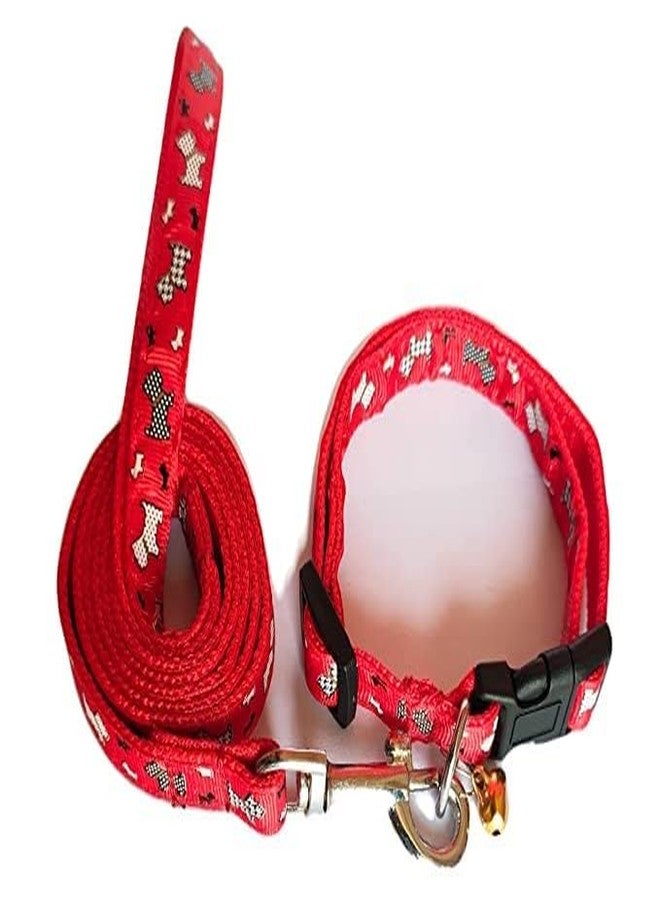 D&C PAWS 15mm Adjustable Nylon Dog and Cat Collar with Leash - Quick Release, Breathable Design, Easy Clip Buckle, and Bell for Pets (Red) - Image 1
