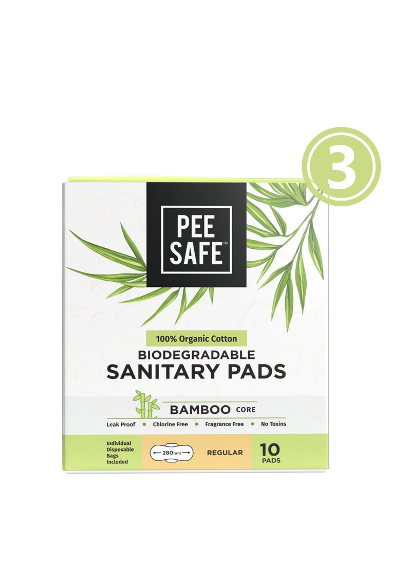 بيساف بي سيف فوط صحية من القطن العضوي %100 ولب الخيزران، قابلة للتحلل، فائقة الامتصاص ومقاومة للتسرب، خالية من العطور، حجم عادي، 10 فوط - 3 قطع - Image 1