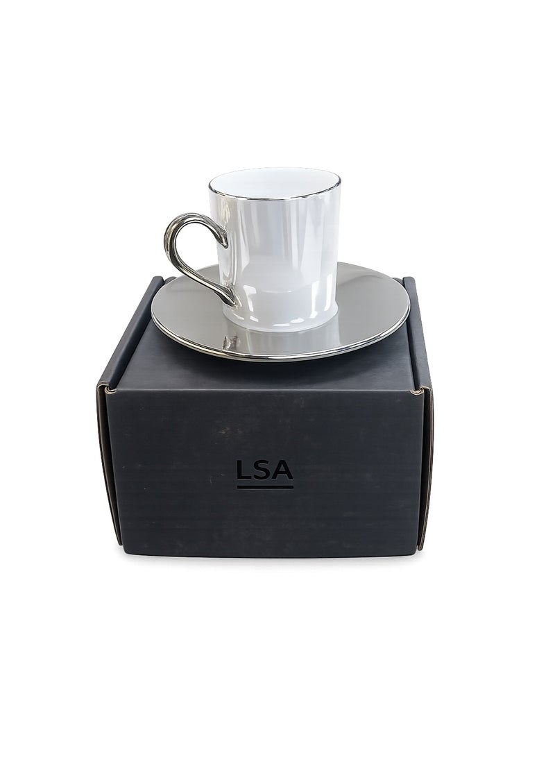 LSA Palazzo Coffee Cup & Saucer 100ml Pearl Platinum Elegant Fine Dining Set, Made in Poland - Image 5