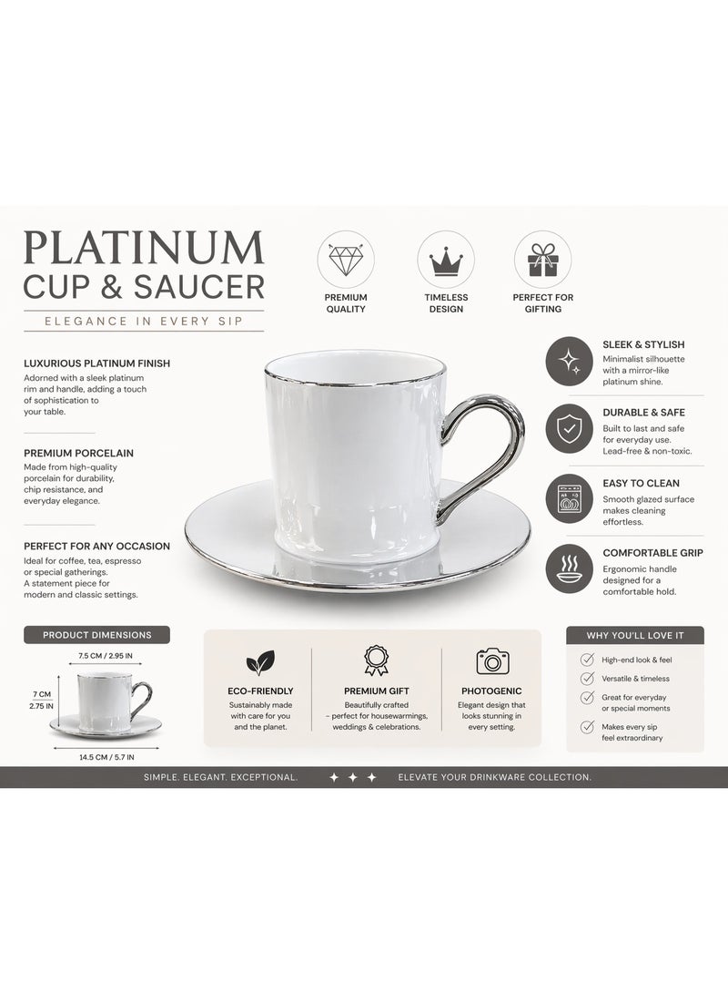 LSA Palazzo Coffee Cup & Saucer 100ml Pearl Platinum Elegant Fine Dining Set, Made in Poland - Image 3