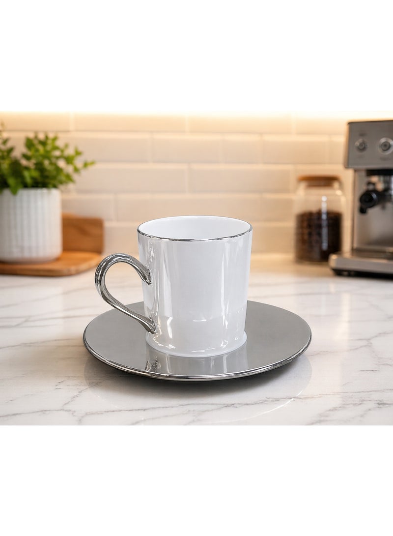 LSA Palazzo Coffee Cup & Saucer 100ml Pearl Platinum Elegant Fine Dining Set, Made in Poland - Image 4