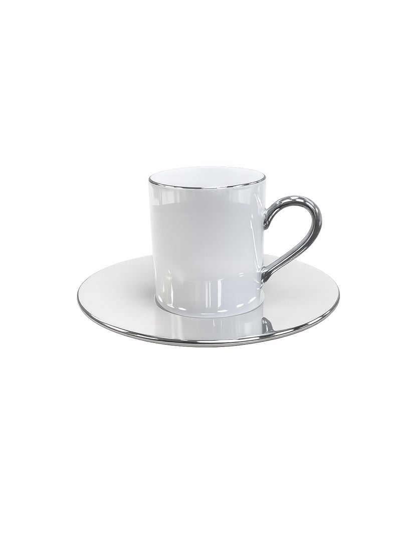 LSA Palazzo Coffee Cup & Saucer 100ml Pearl Platinum Elegant Fine Dining Set, Made in Poland - Image 1
