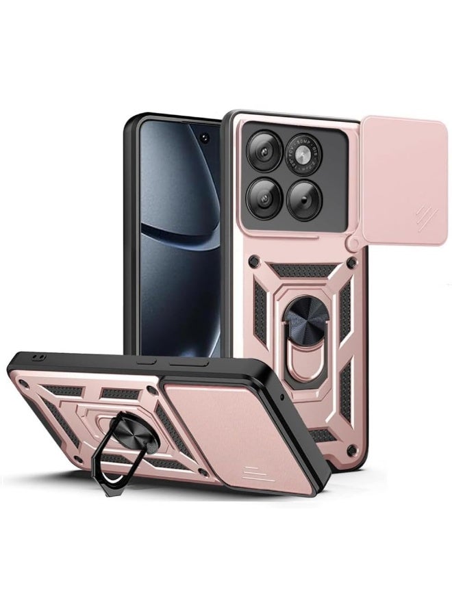 غطاء لهاتف موتورولا إيدج 70/موتو X70 إير 5G، غطاء واقي من مزدوج الطبقات TPU + PC مع غطاء منزلق للعدسة وحامل معدني دوار مغناطيسي.