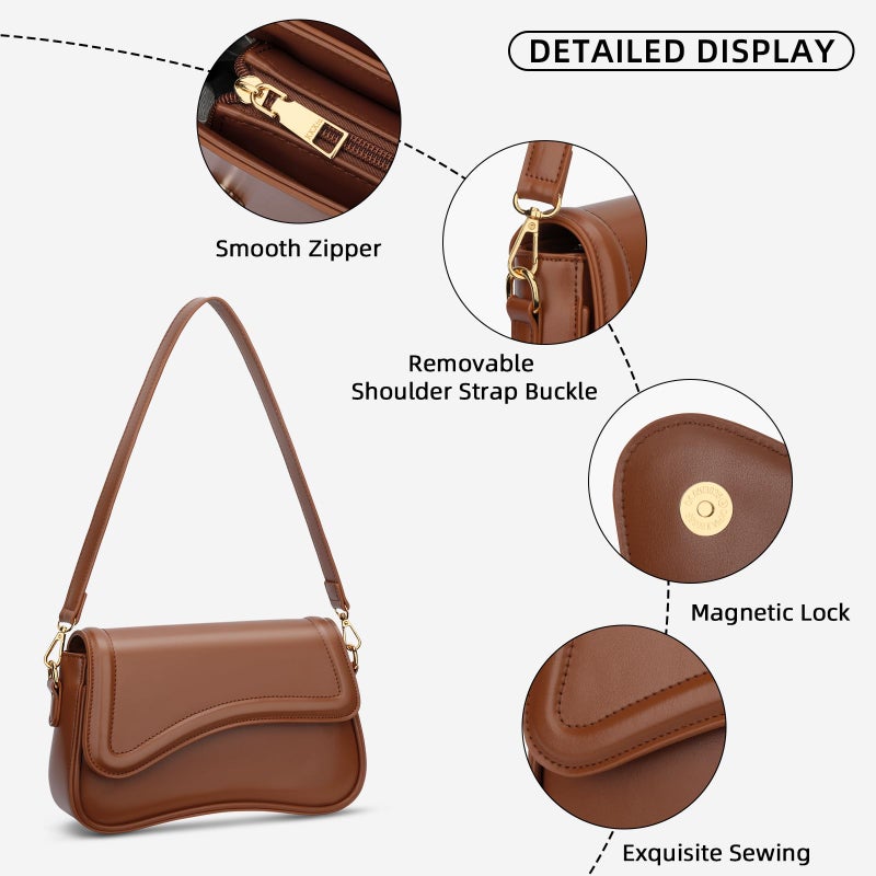 KKXIU Shoulder Bag for Women Small Clutch Purses Cute Hobo Handbag Trendy Underarm Bag-Dark Brown - Image 3