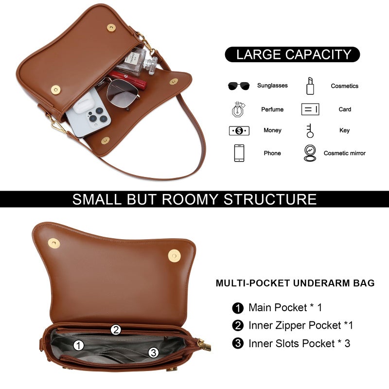 KKXIU Shoulder Bag for Women Small Clutch Purses Cute Hobo Handbag Trendy Underarm Bag-Dark Brown - Image 4