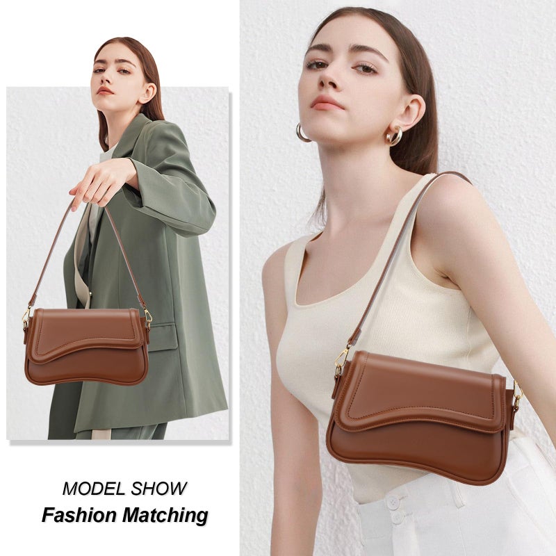 KKXIU Shoulder Bag for Women Small Clutch Purses Cute Hobo Handbag Trendy Underarm Bag-Dark Brown - Image 2