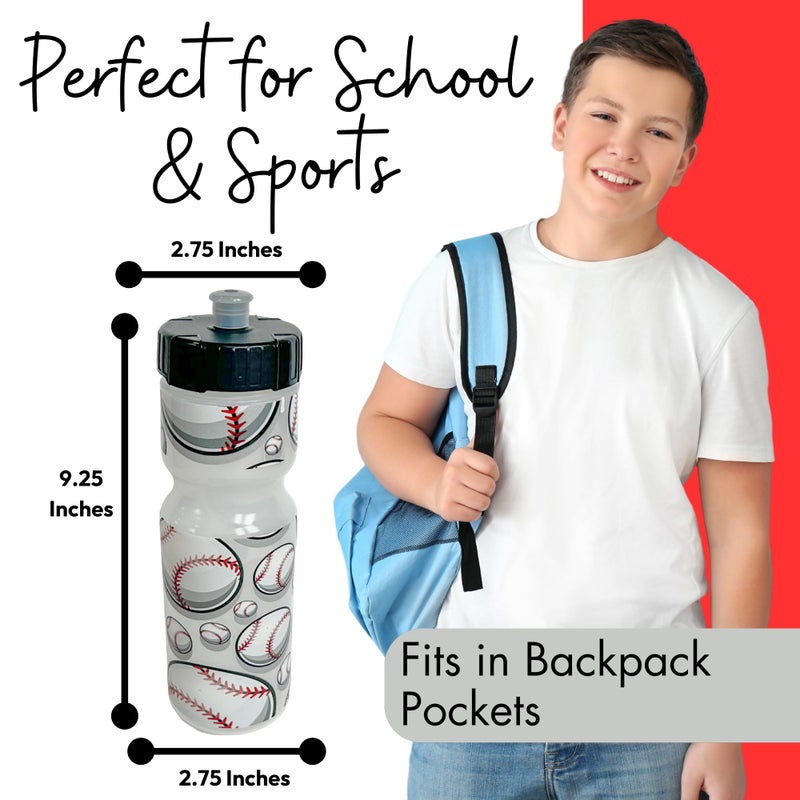 50 Strong 22oz Kids Sports Squeeze Water Bottle â€“ BPA-Free with Pull Top Cap â€“ Durable & Reusable for School, Boys & Girls â€“ Made in USA â€“ Baseball Theme - Image 5