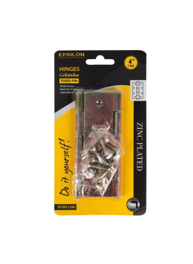 Epsilon 4" Door Hinges EPSNS1390 Pack of 2 - Heavy Duty Zinc Plated Universal Hinges for Cabinets, Doors, Cupboards, Windows & Gates - Self-Drill Easy Installation Hardware - Golden Finish - Image 1