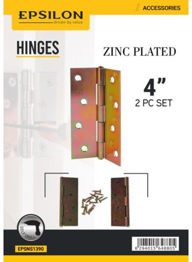 Epsilon 4" Door Hinges EPSNS1390 Pack of 2 - Heavy Duty Zinc Plated Universal Hinges for Cabinets, Doors, Cupboards, Windows & Gates - Self-Drill Easy Installation Hardware - Golden Finish - Image 5