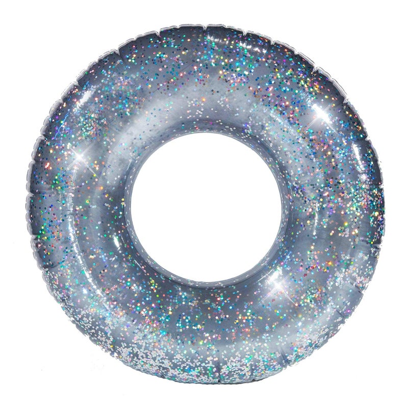 PoolCandy Jumbo 48 Silver Glitter Pool Tube Extra Large Inflatable Swim Ring HeavyDuty PVC Beach Lake Float for Teens Adults - Image 2