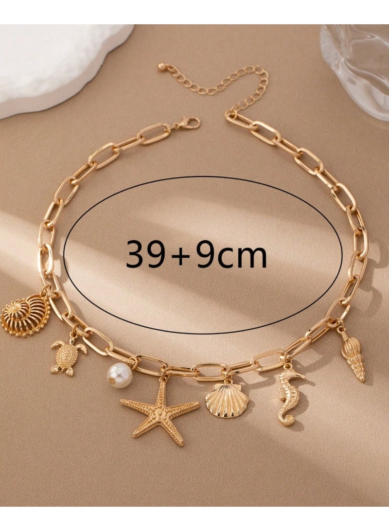Shein 1pc Beach Vacation Style Metal Ocean Creature Pendant Necklace, Suitable For Women's Everyday And Holiday Wear - Image 5
