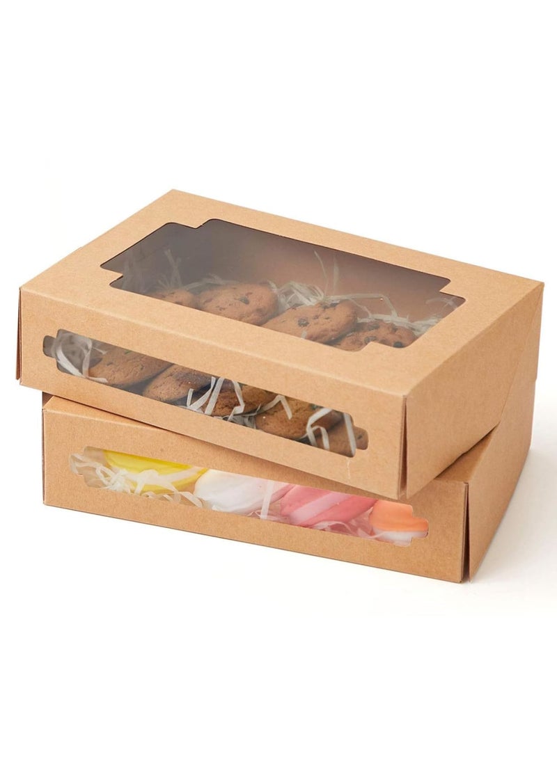 SYOSI Kraft Cookie Boxes, Auto Pop Up Treat Boxes with Clear Window for Gift Giving, One Second Folding Pastry Boxes for Donuts Candies Biscuits and Desserts, 8x5.3x2 Inch Brown Boxes, 36 Pack - Image 1