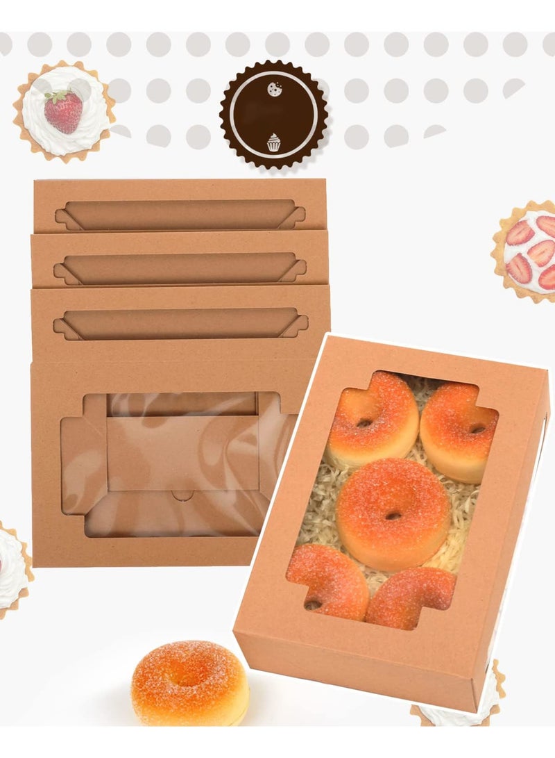 SYOSI Kraft Cookie Boxes, Auto Pop Up Treat Boxes with Clear Window for Gift Giving, One Second Folding Pastry Boxes for Donuts Candies Biscuits and Desserts, 8x5.3x2 Inch Brown Boxes, 36 Pack - Image 3