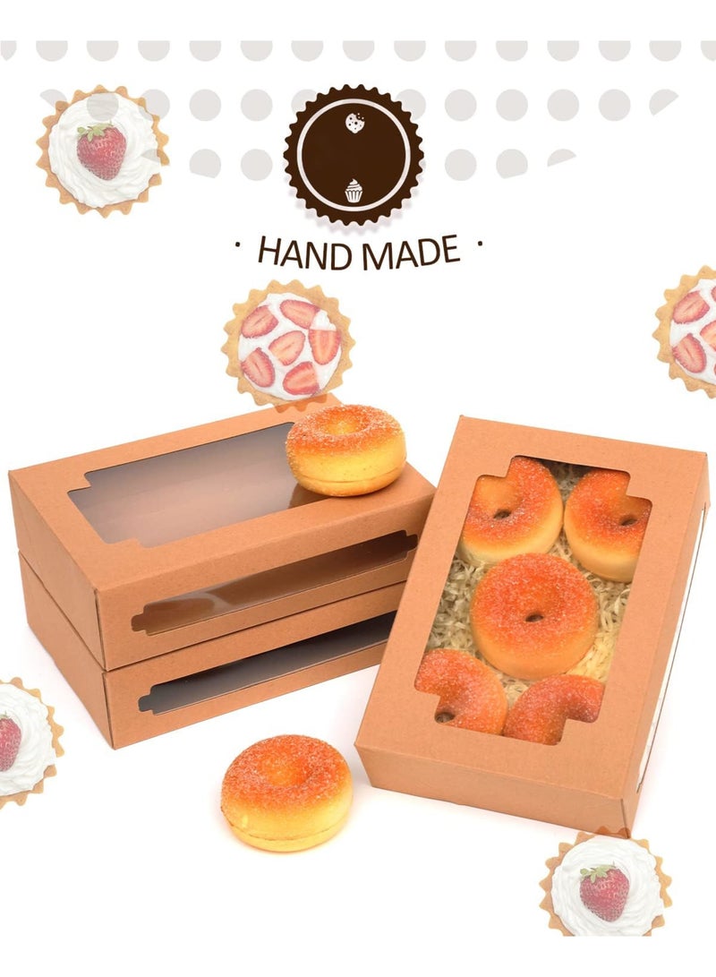SYOSI Kraft Cookie Boxes, Auto Pop Up Treat Boxes with Clear Window for Gift Giving, One Second Folding Pastry Boxes for Donuts Candies Biscuits and Desserts, 8x5.3x2 Inch Brown Boxes, 36 Pack - Image 2