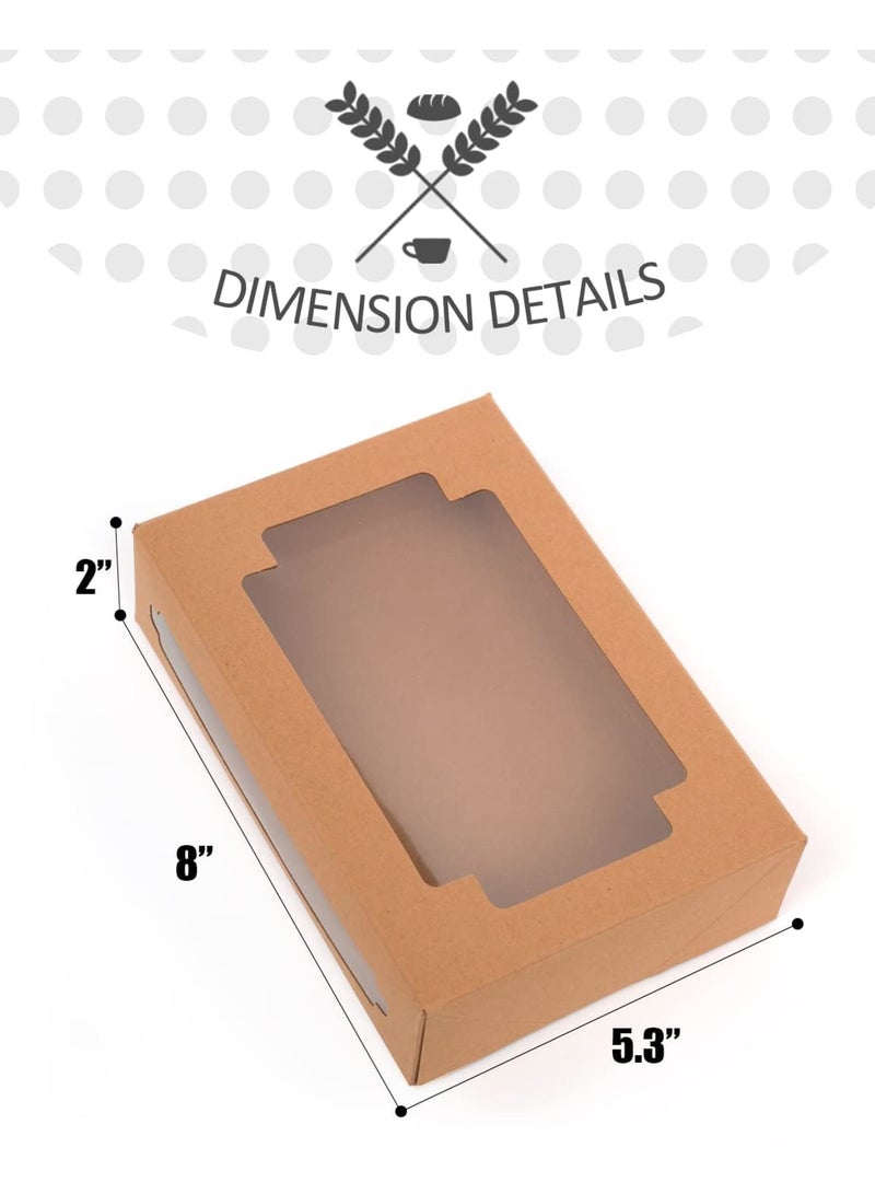 SYOSI Kraft Cookie Boxes, Auto Pop Up Treat Boxes with Clear Window for Gift Giving, One Second Folding Pastry Boxes for Donuts Candies Biscuits and Desserts, 8x5.3x2 Inch Brown Boxes, 36 Pack - Image 5