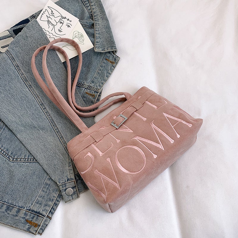 Niche Gentlewoman Suede Ballet Bag All-Match Retro Embroidered Underarm Shoulder Bag