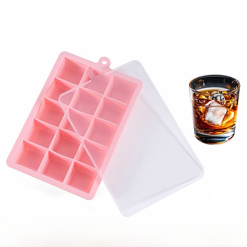 15-Grid Silicone Ice Cube Tray with Lid Purple 