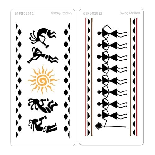 SWAGSTATION Tribal Art Stencil - Border Stencils for Craft - Kokopelli Border Stencil & Warli Border Stencil - 4X8 Inch - 2 Pcs - Reusable DIY Stencils for Borders - Border Design Stencils for Wall - Image 2