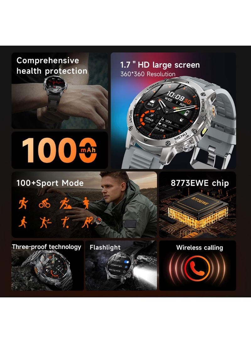 RollsTimi  Men's Bluetooth Smart Watch, 1000mAh Large-Capacity Long-Lasting Battery, 1.7-Inch HD High-Definition Full-Touch Large Screen, LED Side Lighting, Multiple Sports Modes, Magnetic Charging, DIY Personalized Watch Face, Message Notifications, Multiple Languages Available RT AK87 - Image 3