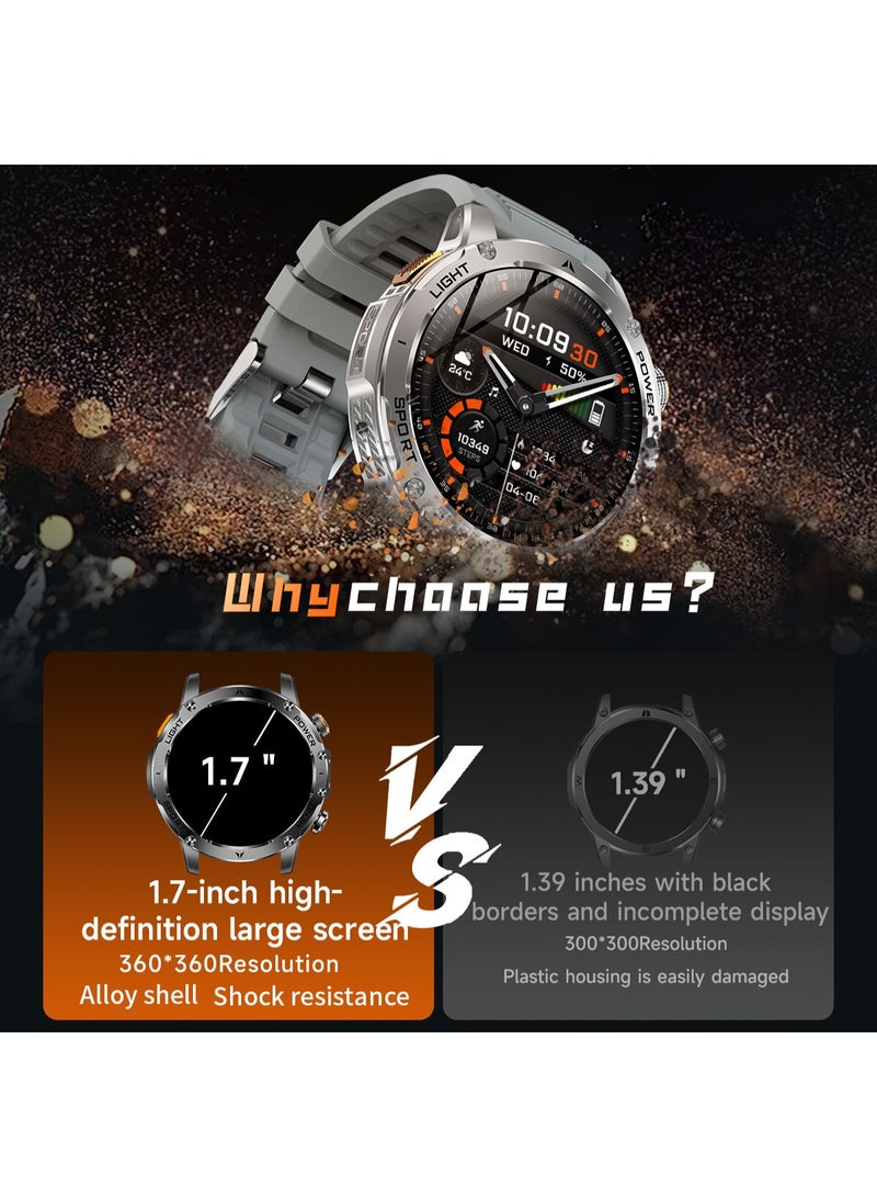 RollsTimi  Men's Bluetooth Smart Watch, 1000mAh Large-Capacity Long-Lasting Battery, 1.7-Inch HD High-Definition Full-Touch Large Screen, LED Side Lighting, Multiple Sports Modes, Magnetic Charging, DIY Personalized Watch Face, Message Notifications, Multiple Languages Available RT AK87 - Image 5