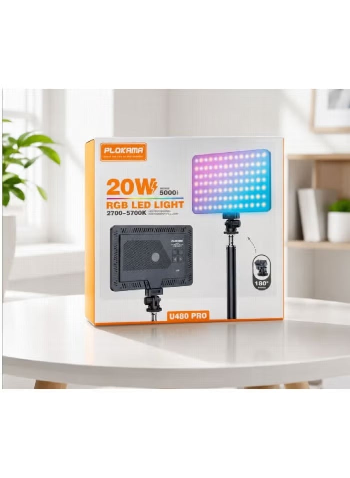 بلوكاما Plokama U480 Pro 20W RGB LED ملء الضوء، ضوء فيديو للتصوير الفوتوغرافي قابل لإعادة الشحن - Image 3